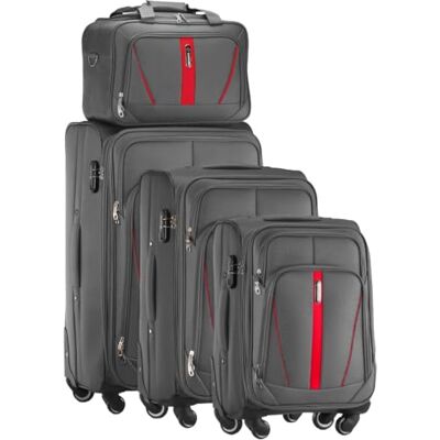 Diamond 4-teiliges Weichschalenkoffer-Set mit Reisetasche – Grau, Erweiterbar, 360° Rollen, Zahlenschloss, Codura 1200D, Leicht & Robust Diamond 4-teiliges Weichschalenkoffer-Set mit Reisetasche – Grau, Erweiterbar, 360° Rollen, Zahlenschloss, Codura 1200D, Leicht & Robust