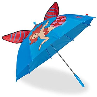 Relaxdays Regenschirm Kinder, 3D Motiv Meerjungfrau, Kinderregenschirm Mädchen, Ø 78 cm, kleiner Stockschirm, blau/rot Relaxdays Regenschirm Kinder, 3D Motiv Meerjungfrau, Kinderregenschirm Mädchen, Ø 78 cm, kleiner Stockschirm, blau/rot