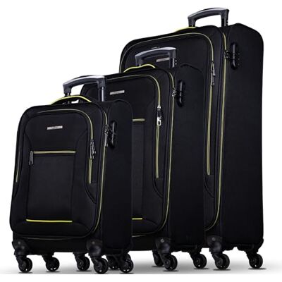 NOWI Sevilla Kofferset 3-teilig – Weichschalen Trolley Set (30L, 50L, 76L) mit 4 Rollen & Zahlenschloss Leichte Reisekoffer in verschiedenen Größen (Schwarz-Limette, Set) NOWI Sevilla Kofferset 3-teilig – Weichschalen Trolley Set (30L, 50L, 76L) mit 4 Rollen & Zahlenschloss Leichte Reisekoffer in verschiedenen Größen (Schwarz-Limette, Set)