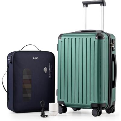 COOLIFE Vakuum Handgepäck Koffer, Hartschalenkoffer mit Pumpe für Kabine Reisekoffer ABS+PC mit 360°- Rollen und TSA-Schloss, Teleskopgriff, Trolley mit Vakuumsystem für Wochenende, Dunkelgrü COOLIFE Vakuum Handgepäck Koffer, Hartschalenkoffer mit Pumpe für Kabine Reisekoffer ABS+PC mit 360°- Rollen und TSA-Schloss, Teleskopgriff, Trolley mit Vakuumsystem für Wochenende, Dunkelgrü