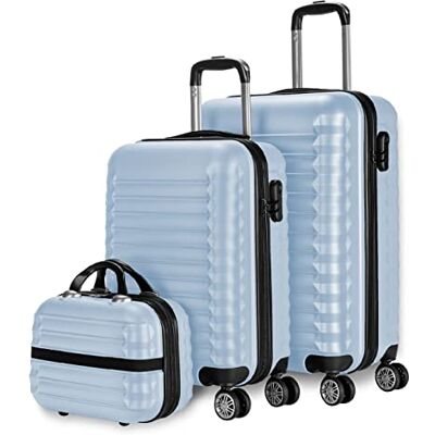 NUMADA Gepäck-Set und Kulturbeutel 3 Stück Hellblau, mittel 63cm, klein 53cm, ABS, starr, widerstandsfähig, 4 Doppelräder, leicht, seitliches Kombinationsschloss NUMADA Gepäck-Set und Kulturbeutel 3 Stück Hellblau, mittel 63cm, klein 53cm, ABS, starr, widerstandsfähig, 4 Doppelräder, leicht, seitliches Kombinationsschloss