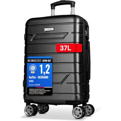 NOWI Bergamo Reisekoffer Wasserabweisend, 8 Rollen 360° Drehbar, Teleskopgestänge, Voll gefütterter Innenraum (schwarz, M) NOWI Bergamo Reisekoffer Wasserabweisend, 8 Rollen 360° Drehbar, Teleskopgestänge, Voll gefütterter Innenraum (schwarz, M)