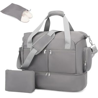 KONO Reisetasche Duffel Bag 32L Wasserabweisende Sporttasche mit Schuhfach Kosmetiktasche Abnehmbarer Schultergurt Leichte Reisetasche Gepäcktasche Wochenendtasche mit Trolley-Hülle (Grau) KONO Reisetasche Duffel Bag 32L Wasserabweisende Sporttasche mit Schuhfach Kosmetiktasche Abnehmbarer Schultergurt Leichte Reisetasche Gepäcktasche Wochenendtasche mit Trolley-Hülle (Grau)
