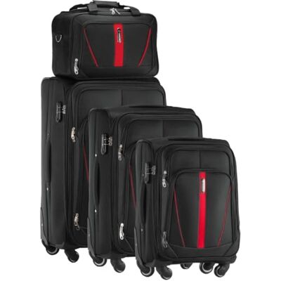 Diamond 4-teiliges Weichschalenkoffer-Set mit Reisetasche – Schwarz, Erweiterbar, 360° Rollen, Zahlenschloss, Codura 1200D, Leicht & Robust Diamond 4-teiliges Weichschalenkoffer-Set mit Reisetasche – Schwarz, Erweiterbar, 360° Rollen, Zahlenschloss, Codura 1200D, Leicht & Robust