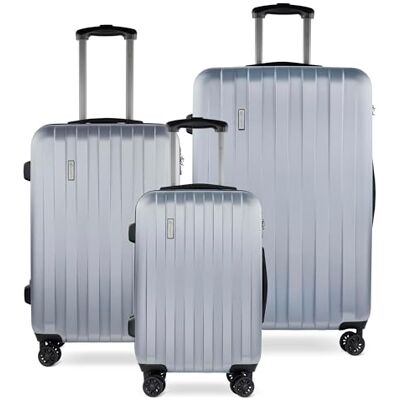 Bugatti Lima 3er-Hartschalen Kofferset (S,M,L) 360° Doppelrollen, Silber incl. Handgepäck-Trolley, Kabinengepäck, TSA-Zahlenschloss, Ultraleicht Bugatti Lima 3er-Hartschalen Kofferset (S,M,L) 360° Doppelrollen, Silber incl. Handgepäck-Trolley, Kabinengepäck, TSA-Zahlenschloss, Ultraleicht