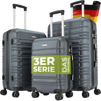 Juskys Kofferset Rom 3-teilig Hartschale Anthrazit, 360° Rollen Handgepäck & Reisekoffer in M, L, XL mit 55, 84 und 120 l, Zahlenschloss, Teleskopgriff, Trolley aus ABS Juskys Kofferset Rom 3-teilig Hartschale Anthrazit, 360° Rollen Handgepäck & Reisekoffer in M, L, XL mit 55, 84 und 120 l, Zahlenschloss, Teleskopgriff, Trolley aus ABS