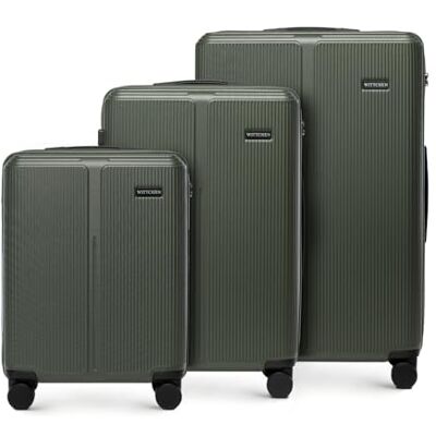 WITTCHEN Stripes Line Kofferset 3-teilig ABS-Hartschalenkoffer, 4 Rollen 360° Koffer Set Handgepäck/Mittel/Groß (36/65/96 l) Zahlenschloss & Teleskopgriff Farbe: Khaki WITTCHEN Stripes Line Kofferset 3-teilig ABS-Hartschalenkoffer, 4 Rollen 360° Koffer Set Handgepäck/Mittel/Groß (36/65/96 l) Zahlenschloss & Teleskopgriff Farbe: Khaki