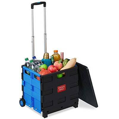 Relaxdays Einkaufstrolley klappbar, bis 35 kg, 50 Liter Kiste, mit Teleskopgriff, Transport Trolley, 2 Rollen, Farbwahl Relaxdays Einkaufstrolley klappbar, bis 35 kg, 50 Liter Kiste, mit Teleskopgriff, Transport Trolley, 2 Rollen, Farbwahl