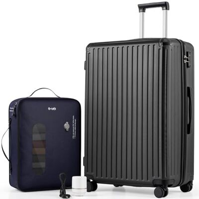 COOLIFE Vakuum Großer Koffer, Hartschalenkoffer, Reisekoffer mit Pumpe ABS+PC mit 360° Rollen und TSA-Schloss, Teleskopgriff, Trolley mit Vakuumsystem für Langreise / Langstreckenreise, Schwarz COOLIFE Vakuum Großer Koffer, Hartschalenkoffer, Reisekoffer mit Pumpe ABS+PC mit 360° Rollen und TSA-Schloss, Teleskopgriff, Trolley mit Vakuumsystem für Langreise / Langstreckenreise, Schwarz