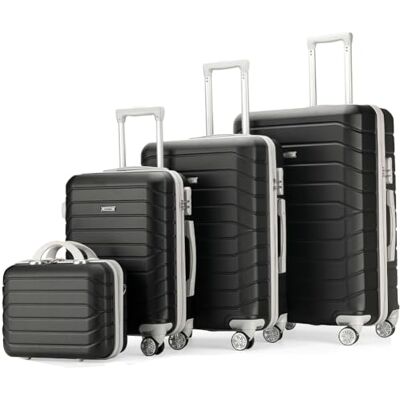 PROVITERA Set aus 4 Hartschalenkoffer aus ABS mit Beautycase, Koffer mit Teleskopgriff und Easy Roll-Rollen, Trolley mit Schloss und Codeschloss, Handgepäck, modernes Design, Schwarz, 50 x 28.5 PROVITERA Set aus 4 Hartschalenkoffer aus ABS mit Beautycase, Koffer mit Teleskopgriff und Easy Roll-Rollen, Trolley mit Schloss und Codeschloss, Handgepäck, modernes Design, Schwarz, 50 x 28.5