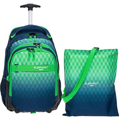 Elephant 2 Teile Set Trolley Hero Signature Trolleyrucksack 12610 + Turnbeutel Attach Bag (Cube (Grün-Blau)) Elephant 2 Teile Set Trolley Hero Signature Trolleyrucksack 12610 + Turnbeutel Attach Bag (Cube (Grün-Blau))