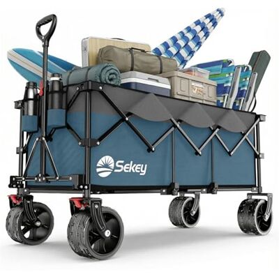 Sekey XXXL Bollerwagen Faltbar 300L 200KG Belastbar, verlängerter Faltbollerwagen mit Extra Breite 17x10 cm All-Terrain-Räder Handwagen, Patentiert 4-Wege-Sofortaufbau Transportwagen, Blau mit Grau Sekey XXXL Bollerwagen Faltbar 300L 200KG Belastbar, verlängerter Faltbollerwagen mit Extra Breite 17x10 cm All-Terrain-Räder Handwagen, Patentiert 4-Wege-Sofortaufbau Transportwagen, Blau mit Grau