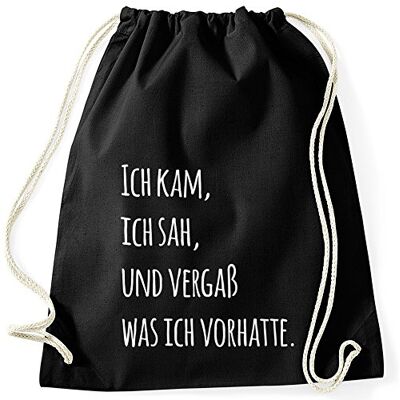MoonWorks Turnbeutel mit Spruch, Ich kam ich sah und vergaß was ich vorhatte, Hipster Beutel Tasche Gymbag Schwarz unisize MoonWorks Turnbeutel mit Spruch, Ich kam ich sah und vergaß was ich vorhatte, Hipster Beutel Tasche Gymbag Schwarz unisize