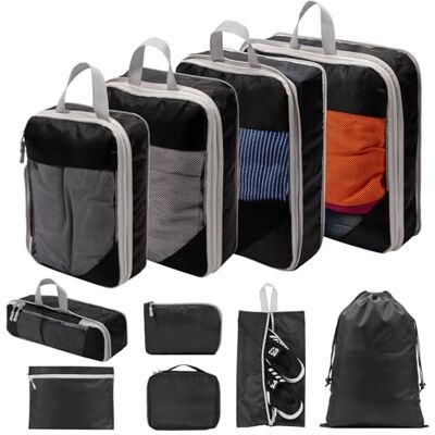 BillyBath Koffer Organizer set 10-teilig, Packing Cubes, Kleidertaschen Schuhbeutel Reiseorganizer Packwürfel Kosmetik Travel Organizer Packtaschen für Koffer (Schwarz) BillyBath Koffer Organizer set 10-teilig, Packing Cubes, Kleidertaschen Schuhbeutel Reiseorganizer Packwürfel Kosmetik Travel Organizer Packtaschen für Koffer (Schwarz)