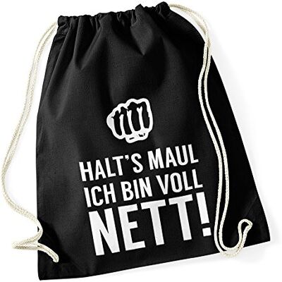 Autiga Turnbeutel Hipster Beutel Tasche Jutebeutel halts Maul ich bin voll nett Gymbag Stringbag Drawstring Schwarz Autiga Turnbeutel Hipster Beutel Tasche Jutebeutel halts Maul ich bin voll nett Gymbag Stringbag Drawstring Schwarz