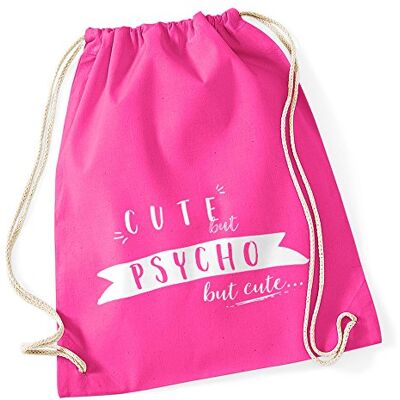 MoonWorks Turnbeutel mit Spruch Cute but Psycho but cute Sprüche Jutebeutel Baumwolle Gymbag Fuchsia unisize MoonWorks Turnbeutel mit Spruch Cute but Psycho but cute Sprüche Jutebeutel Baumwolle Gymbag Fuchsia unisize
