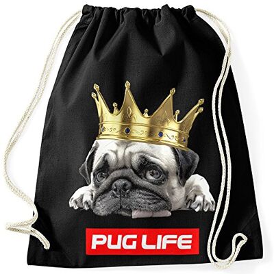 MoonWorks Turnbeutel Pug Life Mops mit Krone Hipster Beutel Tasche Sportbeutel Gymsac Gymbag Schwarz unisize MoonWorks Turnbeutel Pug Life Mops mit Krone Hipster Beutel Tasche Sportbeutel Gymsac Gymbag Schwarz unisize