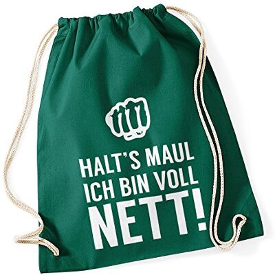 Autiga Turnbeutel Hipster Beutel Tasche Jutebeutel halts Maul ich bin voll nett Gymbag Stringbag Drawstring Gruen Autiga Turnbeutel Hipster Beutel Tasche Jutebeutel halts Maul ich bin voll nett Gymbag Stringbag Drawstring Gruen