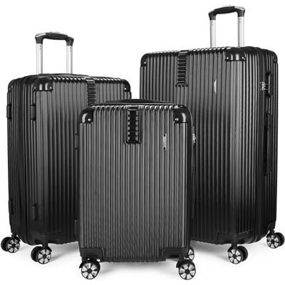 BRUBAKER Kofferset London 3 teiliges Reisekoffer Set inkl. Handgepäck Hartschalen Koffer mit Zahlenschloss, 4 Rollen und Komfort Tragegriffen ABS Boardcase Trolleys (M, L, XL Schwarz) BRUBAKER Kofferset London 3 teiliges Reisekoffer Set inkl. Handgepäck Hartschalen Koffer mit Zahlenschloss, 4 Rollen und Komfort Tragegriffen ABS Boardcase Trolleys (M, L, XL Schwarz)