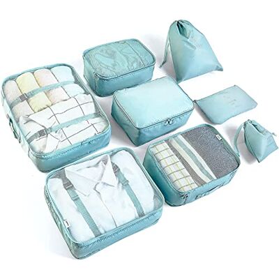 BillyBath Koffer Organizer set, Packing Cubes Kleidertaschen Schuhbeutel Reiseorganizer Packwürfel Kosmetik Travel Organizer Packtaschen für Koffer (8 teilig, Blaugrün) BillyBath Koffer Organizer set, Packing Cubes Kleidertaschen Schuhbeutel Reiseorganizer Packwürfel Kosmetik Travel Organizer Packtaschen für Koffer (8 teilig, Blaugrün)