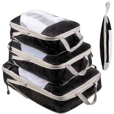 BillyBath Organizer für Koffer, Aufbewahrung, Koffer, Organizer, Kompressionstasche, Reisetasche, wasserdicht, Gepäck, Kompressionstasche, für Reisen, Make-up, Kleidung, Tasche, Reise, Schwarz, 3-teilig BillyBath Organizer für Koffer, Aufbewahrung, Koffer, Organizer, Kompressionstasche, Reisetasche, wasserdicht, Gepäck, Kompressionstasche, für Reisen, Make-up, Kleidung, Tasche, Reise, Schwarz, 3-teilig