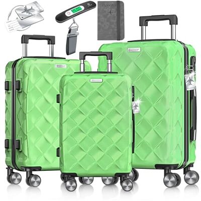 KESSER ® Reisekoffer Set 3-teilig Kofferset ABS Hartschalenkoffer mit Zahlenschloss, Kofferwaage & Reisebrieftasche 360° Rollen Handgepäck & große Koffer für Business & Reise Trolley Apple Green KESSER ® Reisekoffer Set 3-teilig Kofferset ABS Hartschalenkoffer mit Zahlenschloss, Kofferwaage & Reisebrieftasche 360° Rollen Handgepäck & große Koffer für Business & Reise Trolley Apple Green