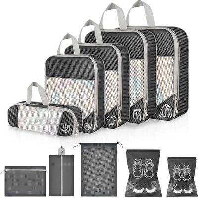 vonsera Kofferorganizer-Set 10-teilig, Kompressions-Packwürfel Schwarz mit Netz, Packtaschen für Koffer, Reiseorganizer mit XL, L, M, S Packbeuteln, Sockenbeutel, und 5 Pcs Aufbewahrungstasche für Zubehör vonsera Kofferorganizer-Set 10-teilig, Kompressions-Packwürfel Schwarz mit Netz, Packtaschen für Koffer, Reiseorganizer mit XL, L, M, S Packbeuteln, Sockenbeutel, und 5 Pcs Aufbewahrungstasche für Zubehör