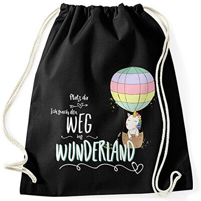 MoonWorks Einhorn Turnbeutel Unicorn Platz da ich such den Weg ins Wunderland Spruch Gymbag Schwarz unisize MoonWorks Einhorn Turnbeutel Unicorn Platz da ich such den Weg ins Wunderland Spruch Gymbag Schwarz unisize