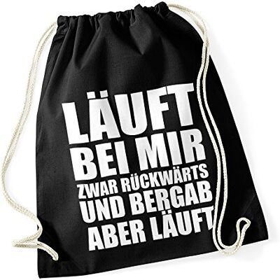 Autiga Turnbeutel mit Sprüchen läuft bei mir Hipster Beutel Tasche Jutebeutel Gymbag Stringbag Drawstring Schwarz Autiga Turnbeutel mit Sprüchen läuft bei mir Hipster Beutel Tasche Jutebeutel Gymbag Stringbag Drawstring Schwarz