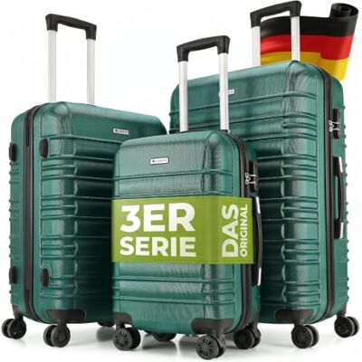 Juskys Kofferset Rom 3-teilig Hartschale Dunkelgrün, 360° Rollen Handgepäck & Reisekoffer in M, L, XL mit 55, 84 und 120 l, Zahlenschloss, Teleskopgriff, Trolley aus ABS Juskys Kofferset Rom 3-teilig Hartschale Dunkelgrün, 360° Rollen Handgepäck & Reisekoffer in M, L, XL mit 55, 84 und 120 l, Zahlenschloss, Teleskopgriff, Trolley aus ABS