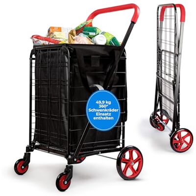 SereneLife Einkaufswagen, Einkaufstrolley Klappbar, Shopping Cart mit 50L Kapazität, Einkaufstrolley Treppensteiger aus Metall mit 360° Schwenkbare Räder & Abnehmbare Tasche, Rot SereneLife Einkaufswagen, Einkaufstrolley Klappbar, Shopping Cart mit 50L Kapazität, Einkaufstrolley Treppensteiger aus Metall mit 360° Schwenkbare Räder & Abnehmbare Tasche, Rot