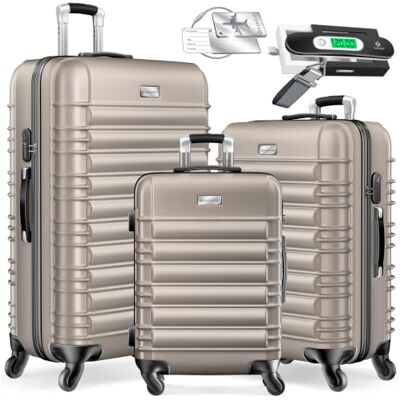 KESSER ® 3tlg. Hartschalenkofferset Hartschalenkoffer Reisekoffer Set Reisekofferset Trolley Koffer 4 Rollen ABS-Hartschale Teleskopgriff Inkl. Kofferwaage + Gepäckanhänger Rollkoffer Schloss, M-L-XL KESSER ® 3tlg. Hartschalenkofferset Hartschalenkoffer Reisekoffer Set Reisekofferset Trolley Koffer 4 Rollen ABS-Hartschale Teleskopgriff Inkl. Kofferwaage + Gepäckanhänger Rollkoffer Schloss, M-L-XL