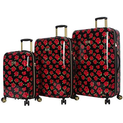 Betsey Johnson Gepäck-Set, Hartschale, 3-teilig, Koffer mit Spinnrollen (50,8 cm, 66 cm, 76,2 cm) (Einheitsgröße, Flamingo-Strebe), Bezogene Rosen, Small, Medium, Large Betsey Johnson Gepäck-Set, Hartschale, 3-teilig, Koffer mit Spinnrollen (50,8 cm, 66 cm, 76,2 cm) (Einheitsgröße, Flamingo-Strebe), Bezogene Rosen, Small, Medium, Large