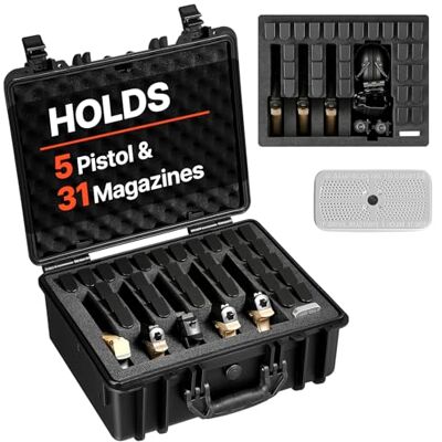 VEVOR Hartschalenkoffer für 5 Pistolen, Pistolenkoffer mit XPE-Schaumstoffeinlage 475x415x215 mm, Wasserdichter Kurzwaffenkoffer mit Anpassbarem Innenraum & Tragegriff, für Pistole Objektive Kamera VEVOR Hartschalenkoffer für 5 Pistolen, Pistolenkoffer mit XPE-Schaumstoffeinlage 475x415x215 mm, Wasserdichter Kurzwaffenkoffer mit Anpassbarem Innenraum & Tragegriff, für Pistole Objektive Kamera