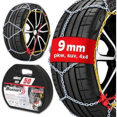 Bottari T2 Schneeketten - Einfache Montage - TÜV geprüfte Sicherheit - Kompatibel mit ABS/ESP - Langlebig Bottari T2 Schneeketten - Einfache Montage - TÜV geprüfte Sicherheit - Kompatibel mit ABS/ESP - Langlebig