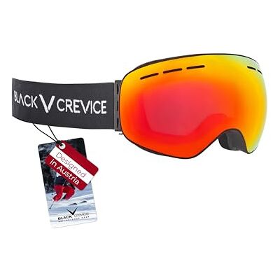 Black Crevice Skibrille I Unisex Ski Brille mit rahmenlosen Design I Snowboardbrille mit sphärischen Gläsern I Skibrille mit UV-Schutz I Anti Fog Brille I Schneebrille für Brillenträger Black Crevice Skibrille I Unisex Ski Brille mit rahmenlosen Design I Snowboardbrille mit sphärischen Gläsern I Skibrille mit UV-Schutz I Anti Fog Brille I Schneebrille für Brillenträger