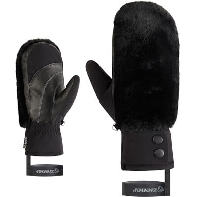 Ziener Damen Katniss-Z Ski-Fäustling/Wintersport Thermoshield, Lederinnenhand, Kunstfell, Black, L Ziener Damen Katniss-Z Ski-Fäustling/Wintersport Thermoshield, Lederinnenhand, Kunstfell, Black, L