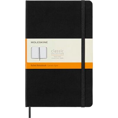 Moleskine Klassisches Notizbuch, Liniertes Notizbuch, Hardcover und Elastischer Verschluss, Großes Format 13 x 21 cm, Farbe Schwarz, 240 Seiten Moleskine Klassisches Notizbuch, Liniertes Notizbuch, Hardcover und Elastischer Verschluss, Großes Format 13 x 21 cm, Farbe Schwarz, 240 Seiten