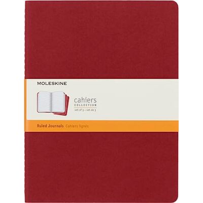 Moleskine Cahier Journal, 3er-Set linierte Notizbücher, Kartoneinband mit sichtbarer Naht, Farbe Cranberry Rot, 120 Seiten, Extra Large 19 x 25 cm Moleskine Cahier Journal, 3er-Set linierte Notizbücher, Kartoneinband mit sichtbarer Naht, Farbe Cranberry Rot, 120 Seiten, Extra Large 19 x 25 cm