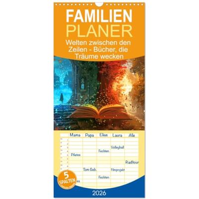 CALVENDO Familienplaner 2026 Welten zwischen den Zeilen Bücher, die Träume wecken mit 5 Spalten (Wandkalender, 21 cm x 45 cm), : Fantastische Buchwelten fürs ganze Jahr ( Hobbys) CALVENDO Familienplaner 2026 Welten zwischen den Zeilen Bücher, die Träume wecken mit 5 Spalten (Wandkalender, 21 cm x 45 cm), : Fantastische Buchwelten fürs ganze Jahr ( Hobbys)