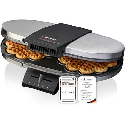 Cloer 1329 Doppelwaffeleisen für 2 Herzwaffeln mit 15,5 cm Durchmesser, Waffeleisen mit Antihaftbeschichtung, Edelstahlgehäuse, stufenlosem Bräunungsgrad und optischer Fertigmeldung, PFAS-frei, 1700 W Cloer 1329 Doppelwaffeleisen für 2 Herzwaffeln mit 15,5 cm Durchmesser, Waffeleisen mit Antihaftbeschichtung, Edelstahlgehäuse, stufenlosem Bräunungsgrad und optischer Fertigmeldung, PFAS-frei, 1700 W