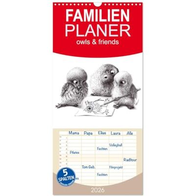 CALVENDO Familienplaner 2026 owls & friends 2026 mit 5 Spalten (Wandkalender, 21 cm x 45 cm), : Stefan Kahlhammers fabelhafte Tierwelt ( Spass) CALVENDO Familienplaner 2026 owls & friends 2026 mit 5 Spalten (Wandkalender, 21 cm x 45 cm), : Stefan Kahlhammers fabelhafte Tierwelt ( Spass)