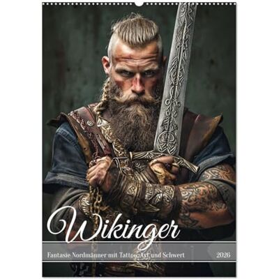 CALVENDO Wikinger Fantasie Nordmänner mit Tattoo, Axt und Schwert (Wandkalender 2026 DIN A2 hoch), Monatskalender: Wikingererbe heute Porträts von Kraft und Stolz ( Menschen) CALVENDO Wikinger Fantasie Nordmänner mit Tattoo, Axt und Schwert (Wandkalender 2026 DIN A2 hoch), Monatskalender: Wikingererbe heute Porträts von Kraft und Stolz ( Menschen)