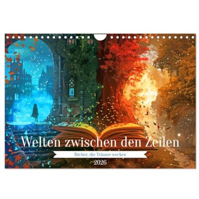 CALVENDO Welten zwischen den Zeilen Bücher, die Träume wecken (Wandkalender 2026 DIN A4 quer), Monatskalender: Fantastische Buchwelten fürs ganze Jahr ( Hobbys) CALVENDO Welten zwischen den Zeilen Bücher, die Träume wecken (Wandkalender 2026 DIN A4 quer), Monatskalender: Fantastische Buchwelten fürs ganze Jahr ( Hobbys)