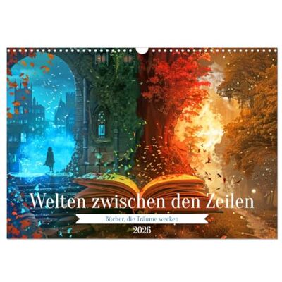 CALVENDO Welten zwischen den Zeilen Bücher, die Träume wecken (Wandkalender 2026 DIN A3 quer), Monatskalender: Fantastische Buchwelten fürs ganze Jahr ( Hobbys) CALVENDO Welten zwischen den Zeilen Bücher, die Träume wecken (Wandkalender 2026 DIN A3 quer), Monatskalender: Fantastische Buchwelten fürs ganze Jahr ( Hobbys)