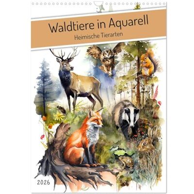 CALVENDO Waldtiere in Aquarell Heimische Tierarten (Wandkalender 2026 DIN A3 hoch), Monatskalender: Kalender für Kinder mit heimischen Tierarten ( Tiere) CALVENDO Waldtiere in Aquarell Heimische Tierarten (Wandkalender 2026 DIN A3 hoch), Monatskalender: Kalender für Kinder mit heimischen Tierarten ( Tiere)