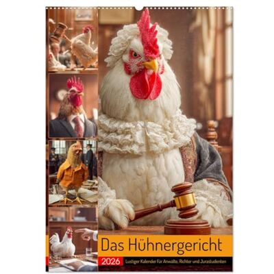CALVENDO Das Hühnergericht Lustiger Kalender für Anwälte, Richter und Jurastudenten (Wandkalender 2026 DIN A2 hoch), Monatskalender: Das ... für Juristin. Humor pur! ( Spass) CALVENDO Das Hühnergericht Lustiger Kalender für Anwälte, Richter und Jurastudenten (Wandkalender 2026 DIN A2 hoch), Monatskalender: Das ... für Juristin. Humor pur! ( Spass)