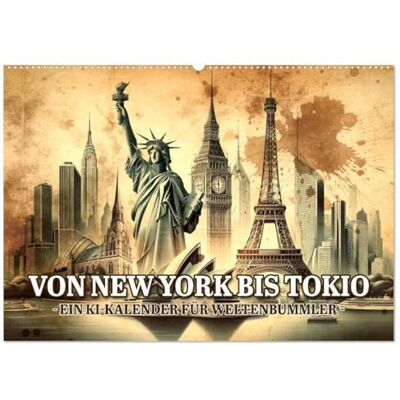 CALVENDO Von New York bis Tokio Ein KI-Kalender für Weltenbummler (Wandkalender 2026 DIN A2 quer), Monatskalender: Weltreise in Pinselstrichen ( Orte) CALVENDO Von New York bis Tokio Ein KI-Kalender für Weltenbummler (Wandkalender 2026 DIN A2 quer), Monatskalender: Weltreise in Pinselstrichen ( Orte)
