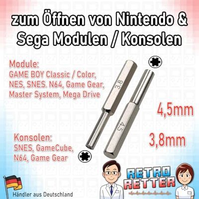 RetroRetter 3,8 + 4,5mm Schraubendreher Bits für Nintendo NES/SNES / N64 / GameBoy/GameCube Konsolen und Module RetroRetter 3,8 + 4,5mm Schraubendreher Bits für Nintendo NES/SNES / N64 / GameBoy/GameCube Konsolen und Module