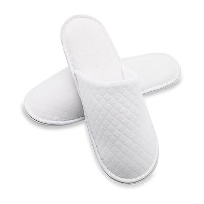ZOLLNER Einwegslipper Gästehausschuh in weiß mit Rautensteppung Frottierslipper für Reise, Spa, Sauna und Zuhause rutschhemmende Sohle geschlossene Spitze Einheitsgröße Hotelqualität, 507 ZOLLNER Einwegslipper Gästehausschuh in weiß mit Rautensteppung Frottierslipper für Reise, Spa, Sauna und Zuhause rutschhemmende Sohle geschlossene Spitze Einheitsgröße Hotelqualität, 507